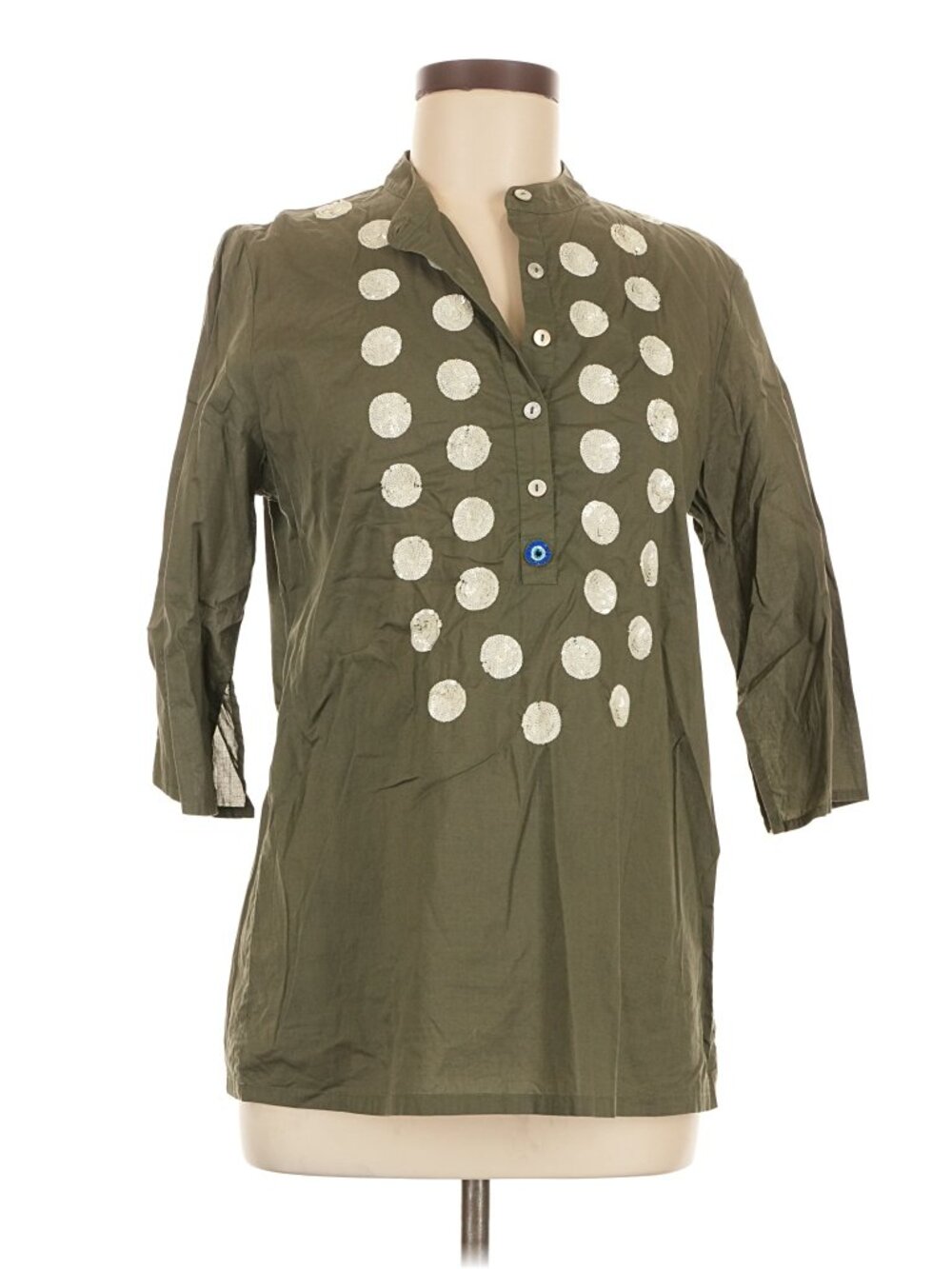Figue for India Hicks Olive Embellished Evil Eye Tunic Blouse Size M - Picture 3 of 8